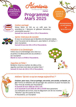 Le programme des ateliers et évènements de Mars